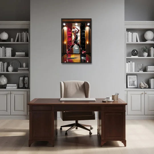 Miami Heat Court Action - Black Framed Canvas Wall Art - Office - 24x36