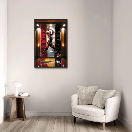 Miami Heat Court Action - Black Framed Canvas Wall Art - Sofa - 24x36
