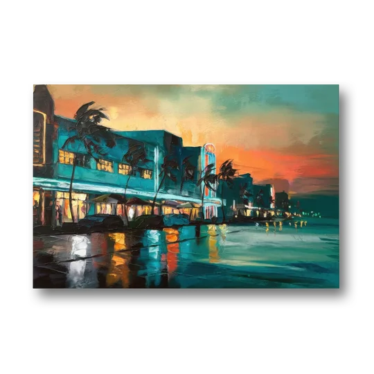 Miami Ocean Drive Lights - Canvas Wall Art - Front