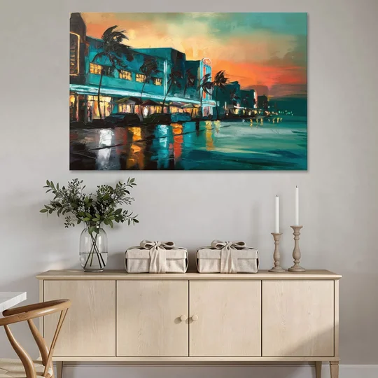 Miami Ocean Drive Lights - Canvas Wall Art - Coffee Table - 60x40