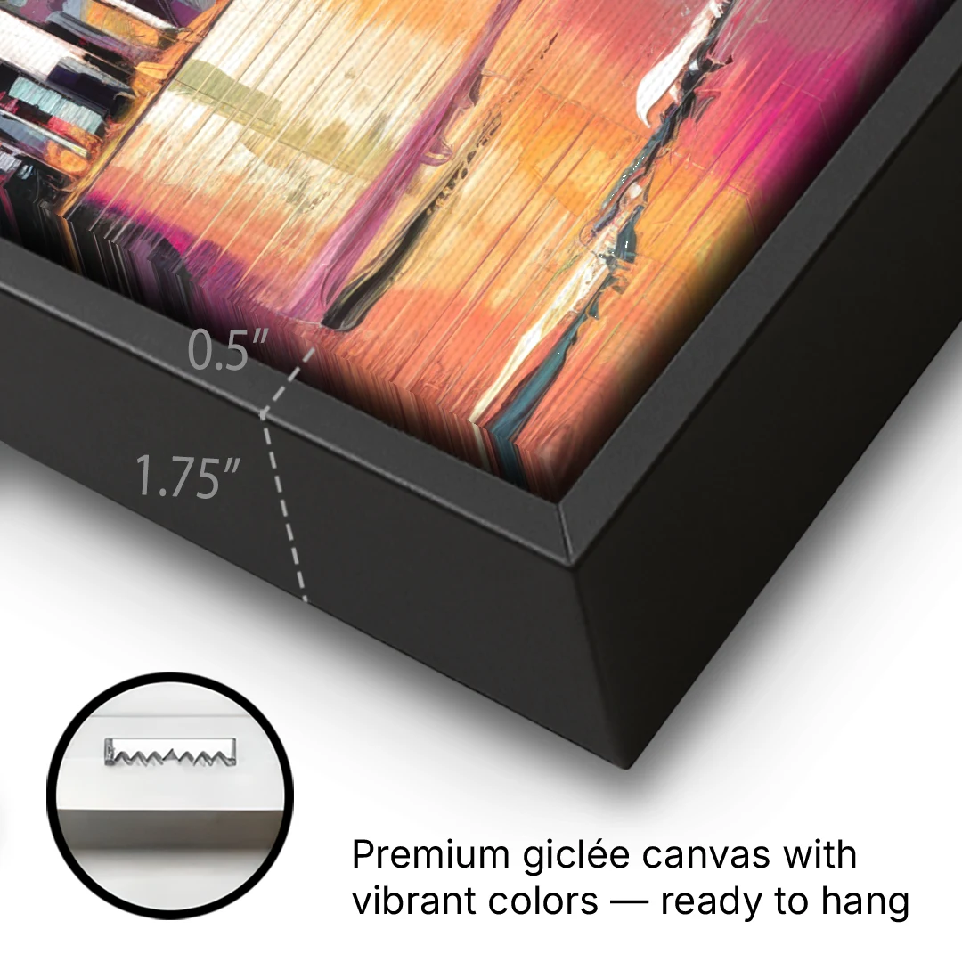Miami Palm Trees and Sunset - Black Framed Canvas Wall Art - Gallery Wrap Corner