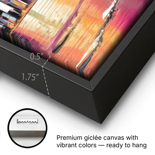 Miami Palm Trees and Sunset - Black Framed Canvas Wall Art - Gallery Wrap Corner
