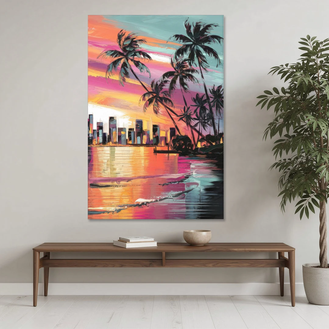 Miami Palm Trees and Sunset - Canvas Wall Art - Coffee Table - 40x60