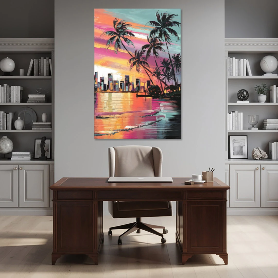 Miami Palm Trees and Sunset - Canvas Wall Art - Office - 40x60