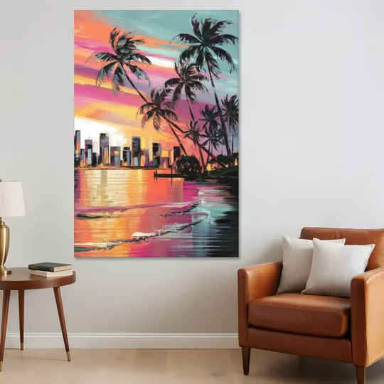 Miami Palm Trees and Sunset - Canvas Wall Art - Sofa - 40x60
