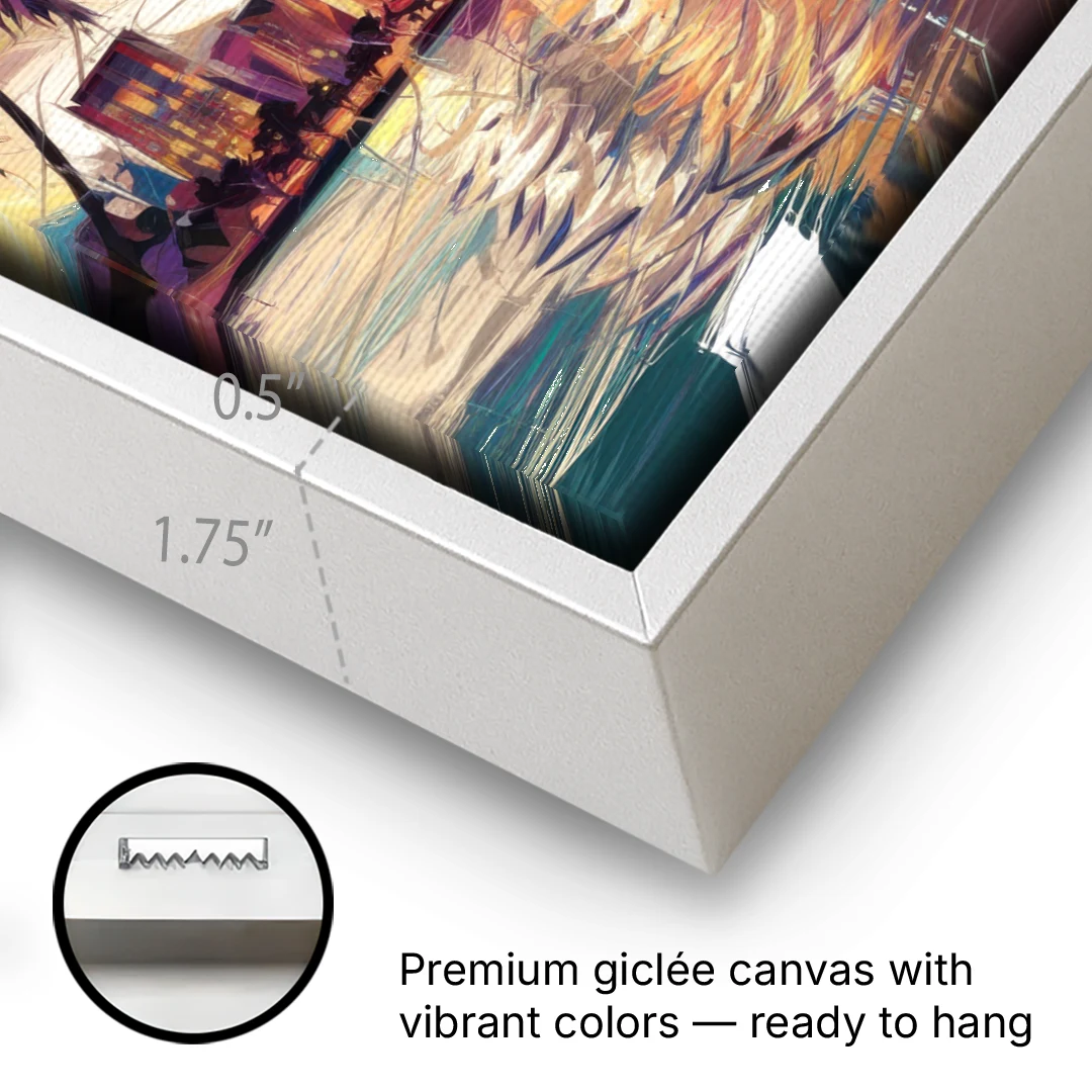 Miami Skyline At Sunset - White Framed Canvas Wall Art - Gallery Wrap Corner