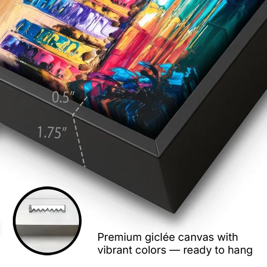 Miami Skyline Reflection - Black Framed Canvas Wall Art - Gallery Wrap Corner