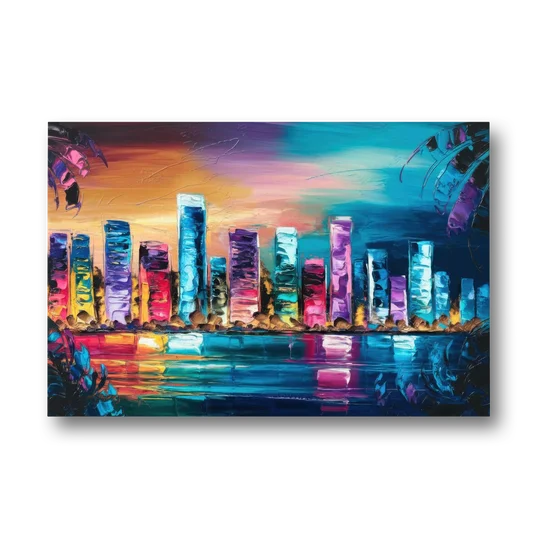 Miami Skyline Reflection - Canvas Wall Art - Front
