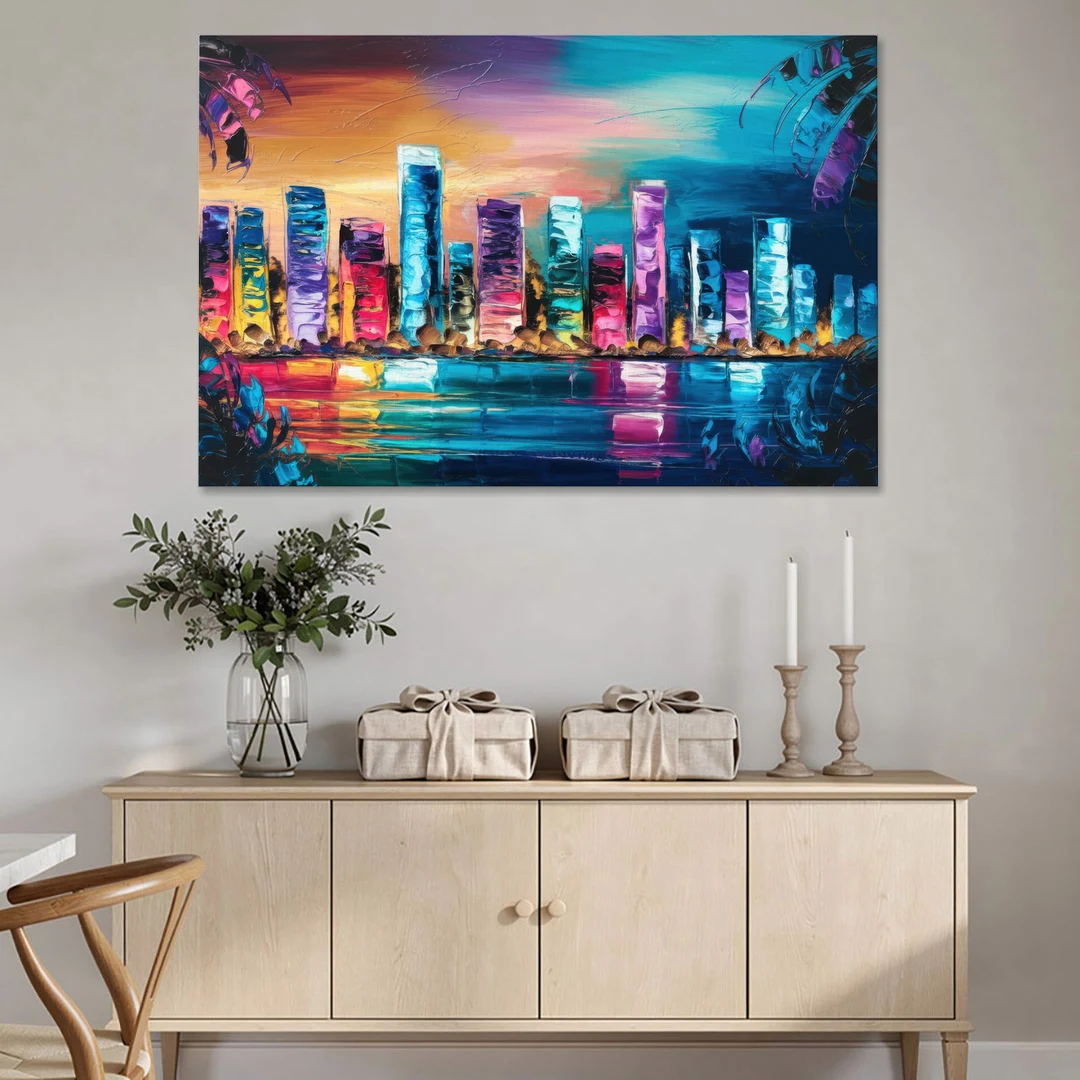 Miami Skyline Reflection - Canvas Wall Art - Coffee Table - 60x40