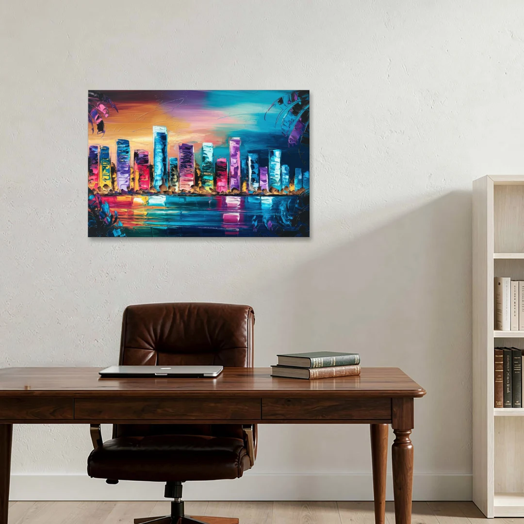Miami Skyline Reflection - Canvas Wall Art - Office - 36x24