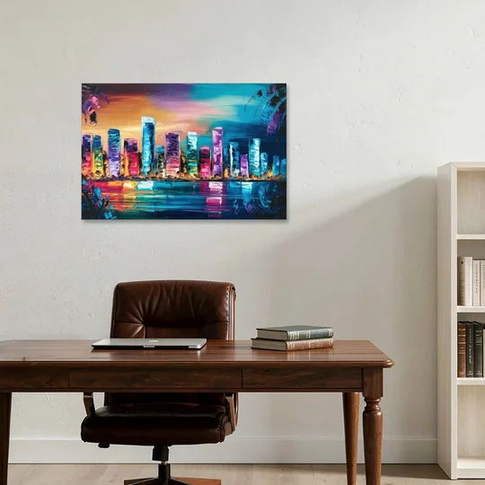 Miami Skyline Reflection - Canvas Wall Art - Office - 36x24