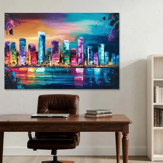 Miami Skyline Reflection - Canvas Wall Art - Office - 60x40