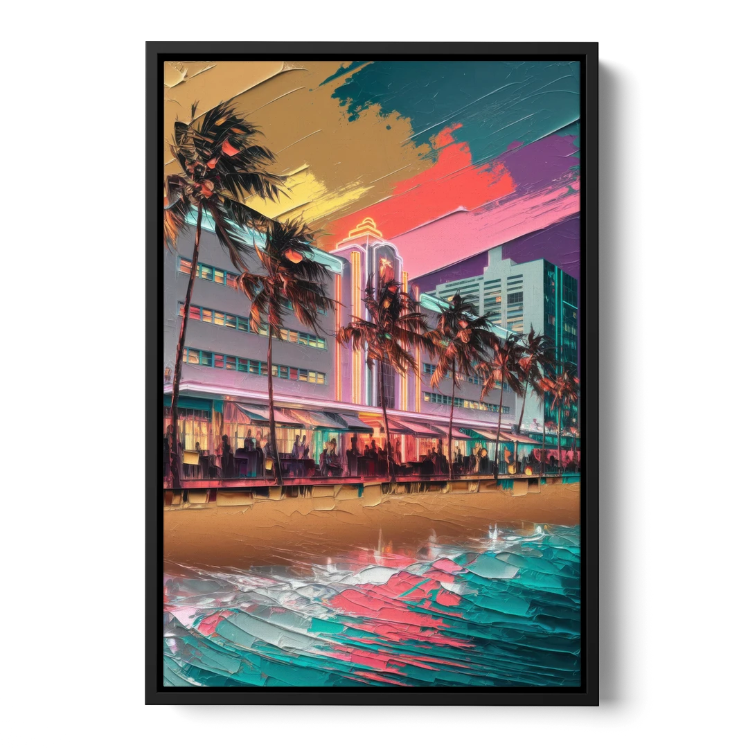 Miami South Beach Charm - Black Framed Canvas Wall Art - Front
