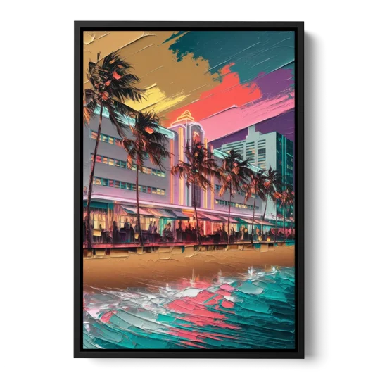 Miami South Beach Charm - Black Framed Canvas Wall Art - Front