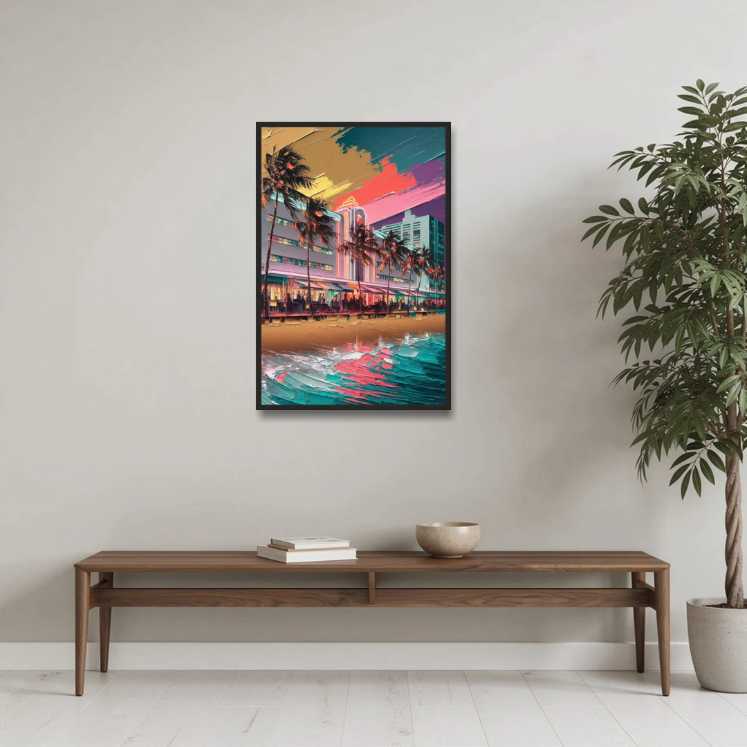Miami South Beach Charm - Black Framed Canvas Wall Art - Coffee Table - 24x36