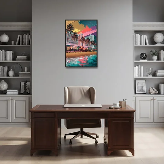 Miami South Beach Charm - Black Framed Canvas Wall Art - Office - 24x36