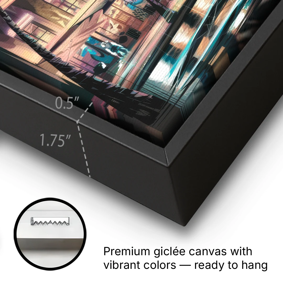 Miami Street Art Culture - Black Framed Canvas Wall Art - Gallery Wrap Corner
