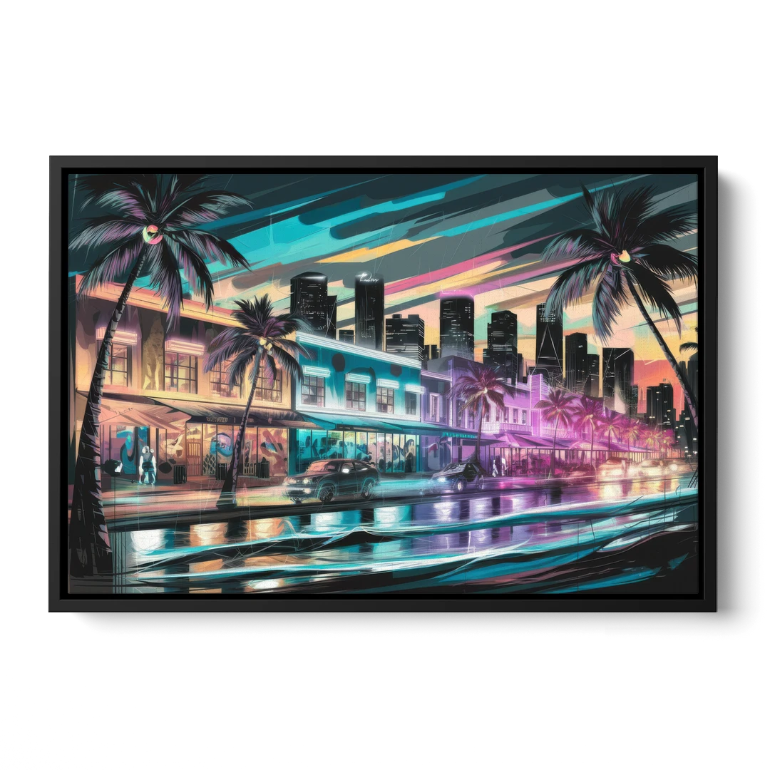 Miami Street Art Culture - Black Framed Canvas Wall Art - Front