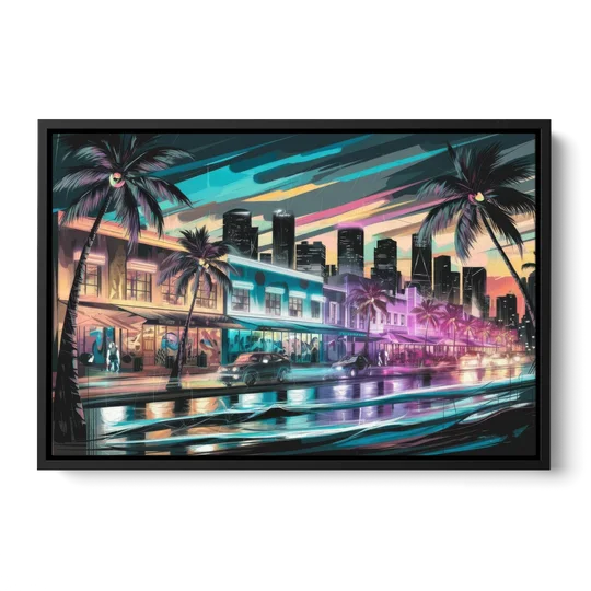 Miami Street Art Culture - Black Framed Canvas Wall Art - Front