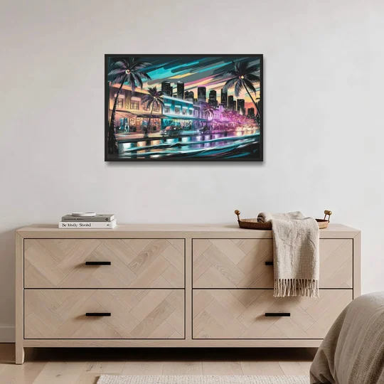 Miami Street Art Culture - Black Framed Canvas Wall Art - Coffee Table - 36x24