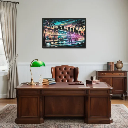 Miami Street Art Culture - Black Framed Canvas Wall Art - Office - 36x24