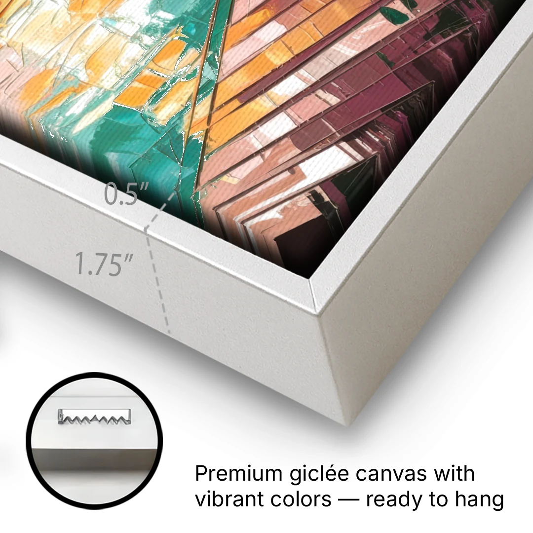 Miami Sunrise Over Water - White Framed Canvas Wall Art - Gallery Wrap Corner