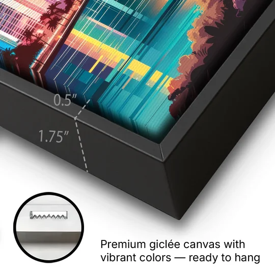 Miami Sunset Boulevard - Black Framed Canvas Wall Art - Gallery Wrap Corner