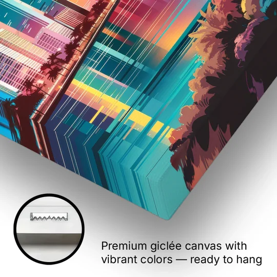 Miami Sunset Boulevard - Canvas Wall Art - Gallery Wrap Corner