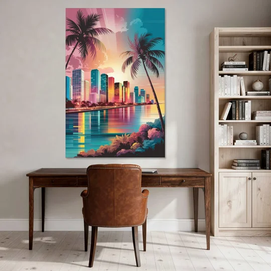 Miami Sunset Boulevard - Canvas Wall Art - Office - 40x60