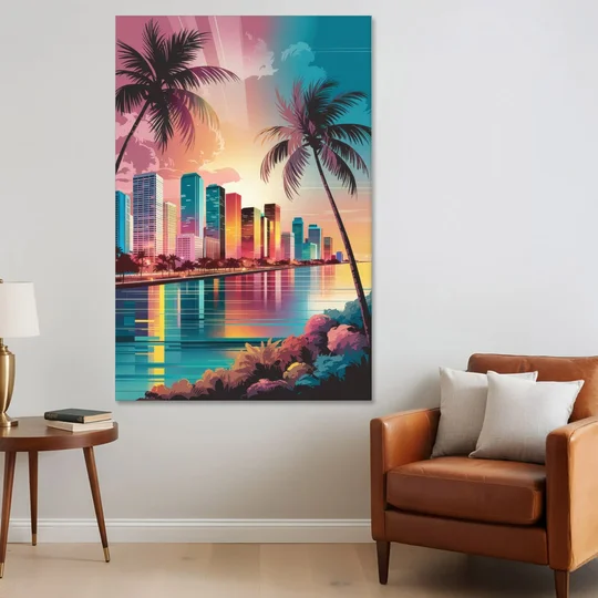 Miami Sunset Boulevard - Canvas Wall Art - Sofa - 40x60