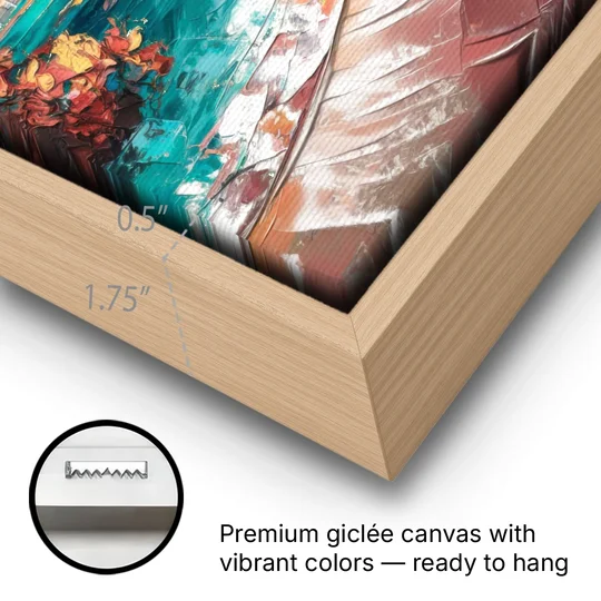 Miami Tropical Paradise - Oak Framed Canvas Wall Art - Gallery Wrap Corner