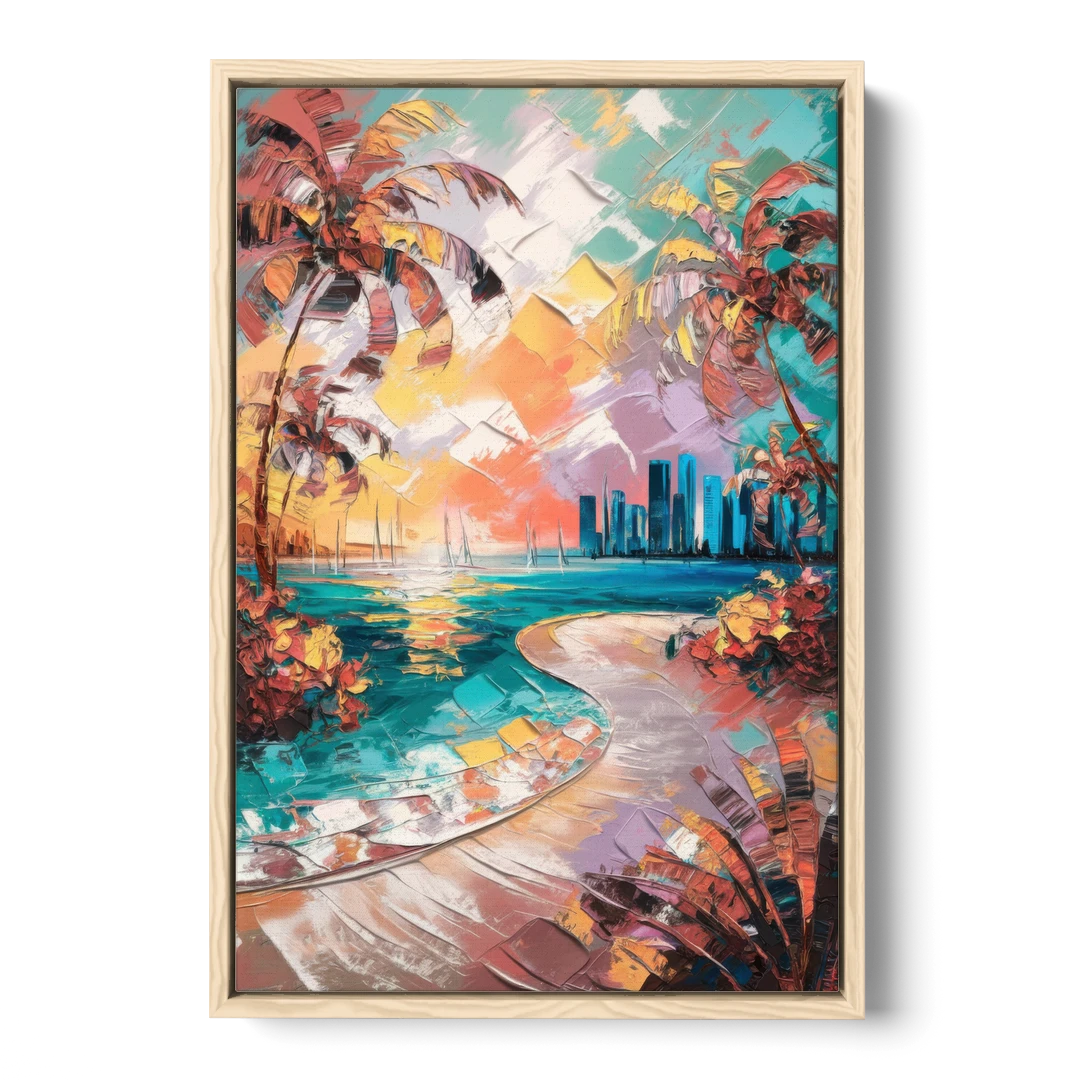Miami Tropical Paradise - Oak Framed Canvas Wall Art - Front