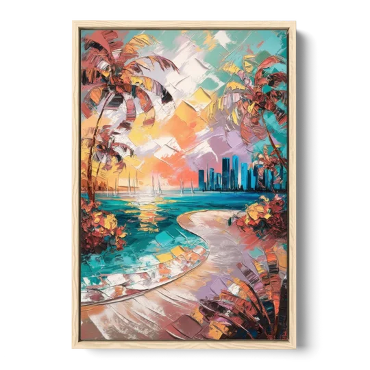 Miami Tropical Paradise - Oak Framed Canvas Wall Art - Front