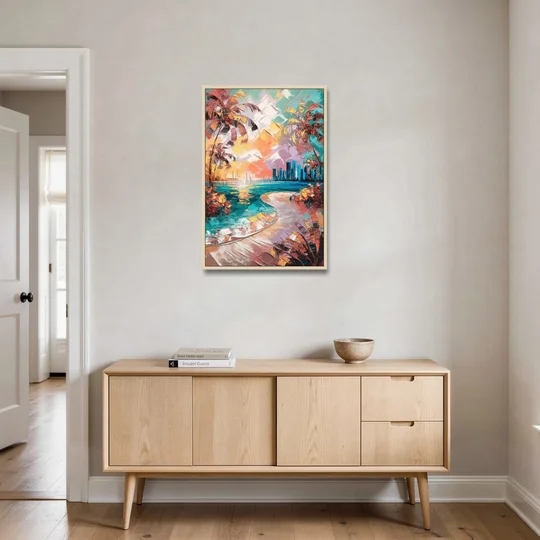 Miami Tropical Paradise - Oak Framed Canvas Wall Art - Coffee Table - 24x36