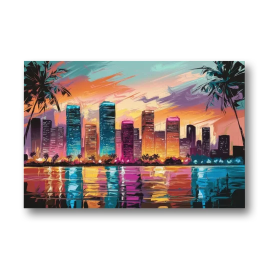 Miami Urban Sunset Glow - Canvas Wall Art - Front