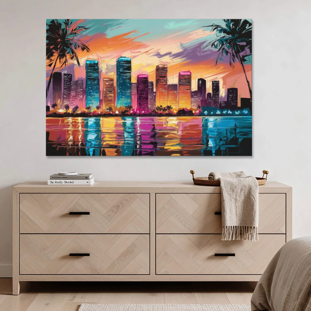 Miami Urban Sunset Glow - Canvas Wall Art - Coffee Table - 60x40