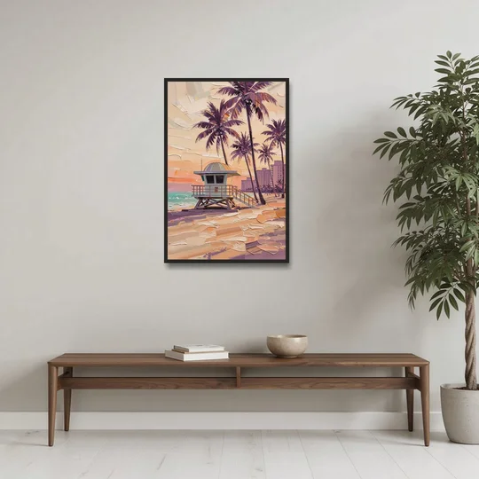Miami Vibrant Colors - Black Framed Canvas Wall Art - Coffee Table - 24x36