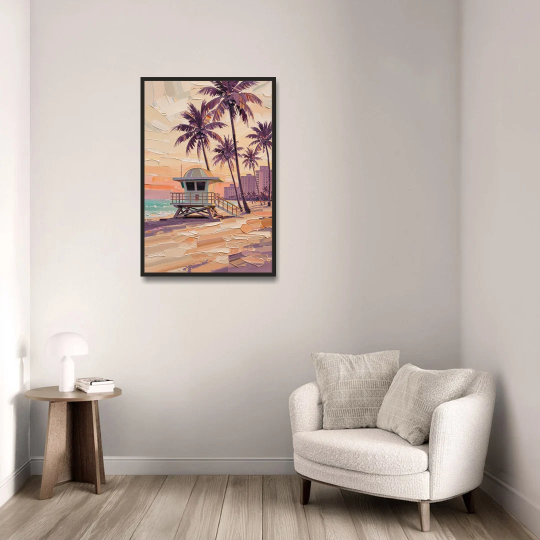 Miami Vibrant Colors - Black Framed Canvas Wall Art - Sofa - 24x36