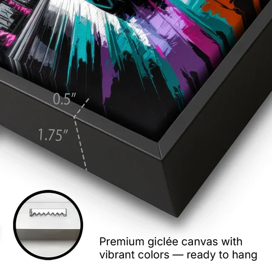 Miami Vice Neon Nights - Black Framed Canvas Wall Art - Gallery Wrap Corner