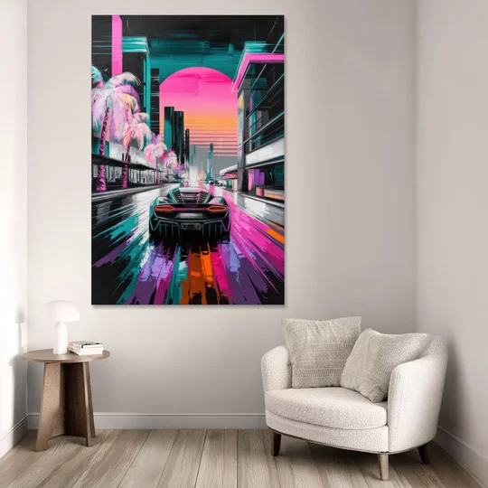 Miami Vice Neon Nights - Canvas Wall Art - Sofa - 40x60