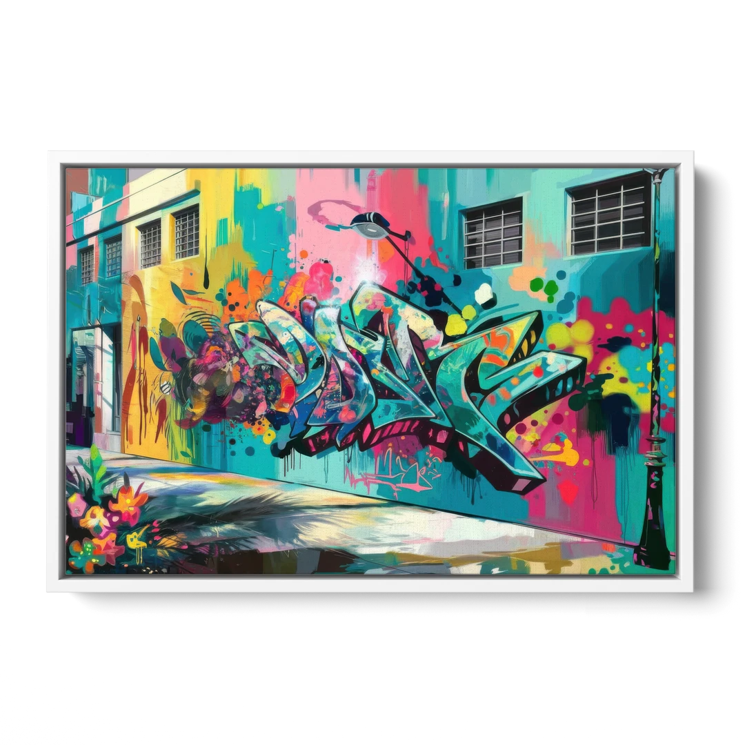 Miami Wynwood Murals - White Framed Canvas Wall Art - Front