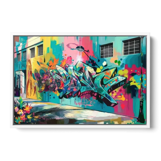 Miami Wynwood Murals - White Framed Canvas Wall Art - Front