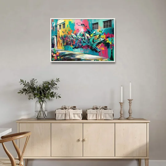 Miami Wynwood Murals - White Framed Canvas Wall Art - Coffee Table - 36x24