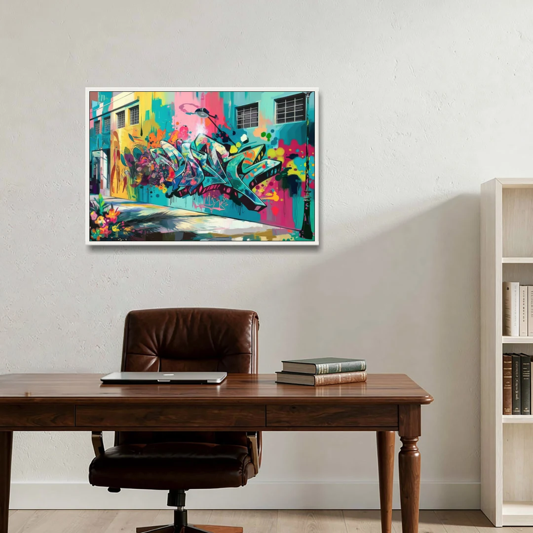 Miami Wynwood Murals - White Framed Canvas Wall Art - Office - 36x24