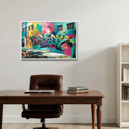 Miami Wynwood Murals - White Framed Canvas Wall Art - Office - 36x24