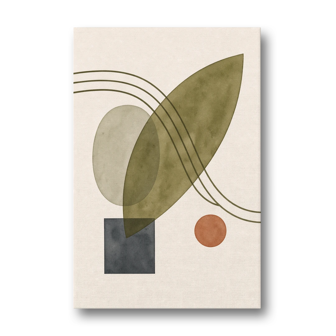 Mid Century Abstract Art with Leaning Olive Leaf - Canvas Wall Art - Front