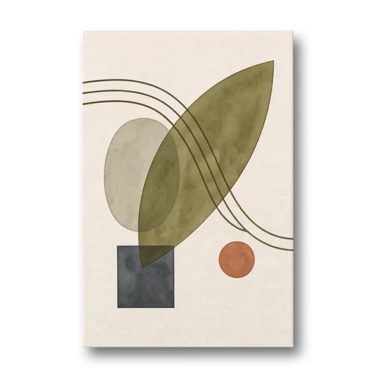 Mid Century Abstract Art with Leaning Olive Leaf - Canvas Wall Art - Front