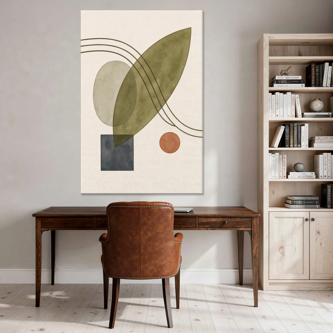 Mid Century Abstract Art with Leaning Olive Leaf - Canvas Wall Art - Office - 40x60