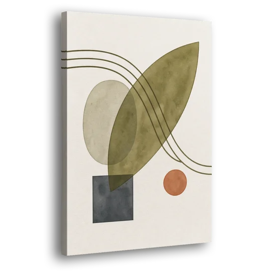 Mid Century Abstract Art with Leaning Olive Leaf - Canvas Wall Art - Side