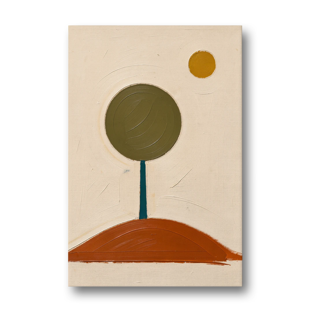 Mid Century Abstract Wall Art with Olive Circle Tree - Canvas Wall Art - Front
